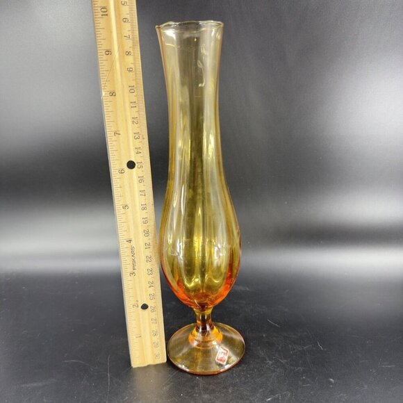 Vintage Venetian Amber Art Glass Vase With Made In Italy Sticker Footed Vase VTG - Picture 4 of 11